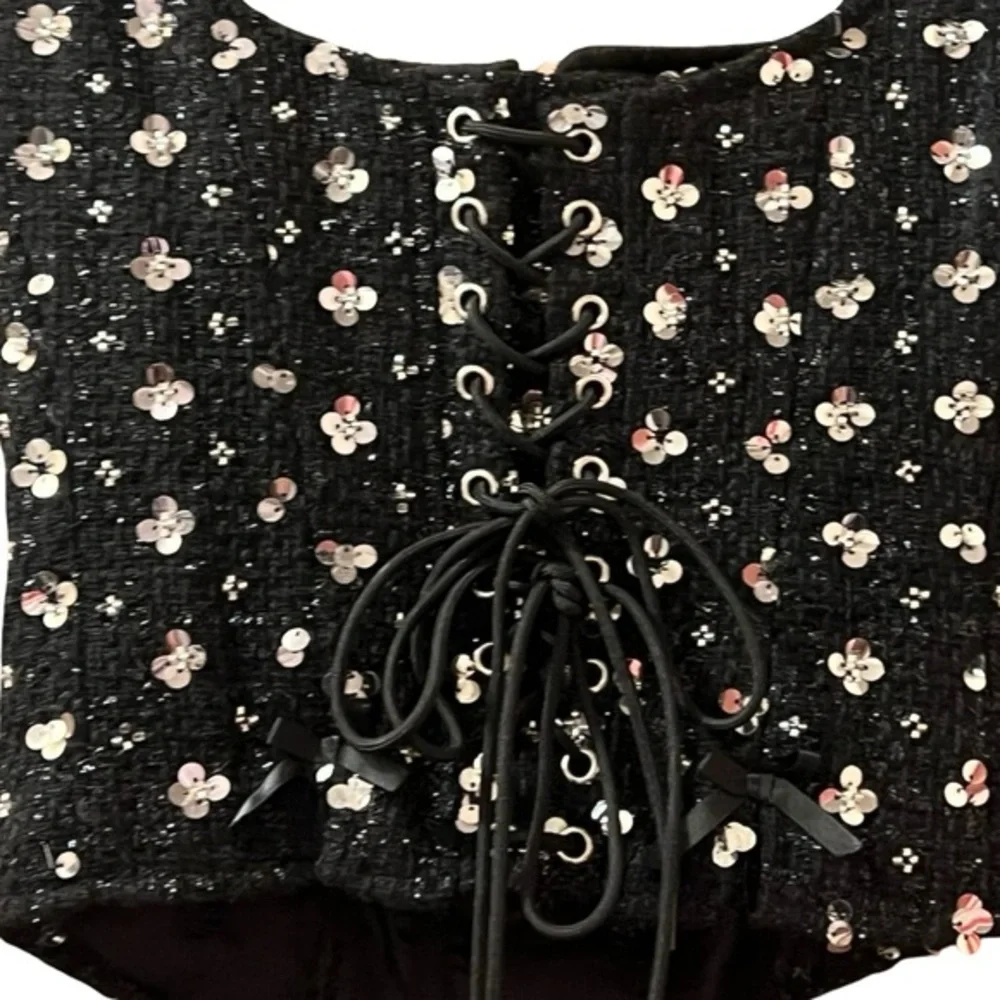 Guizio Top Arlo Embellished Tweed Lace-up Corset Sz S‎